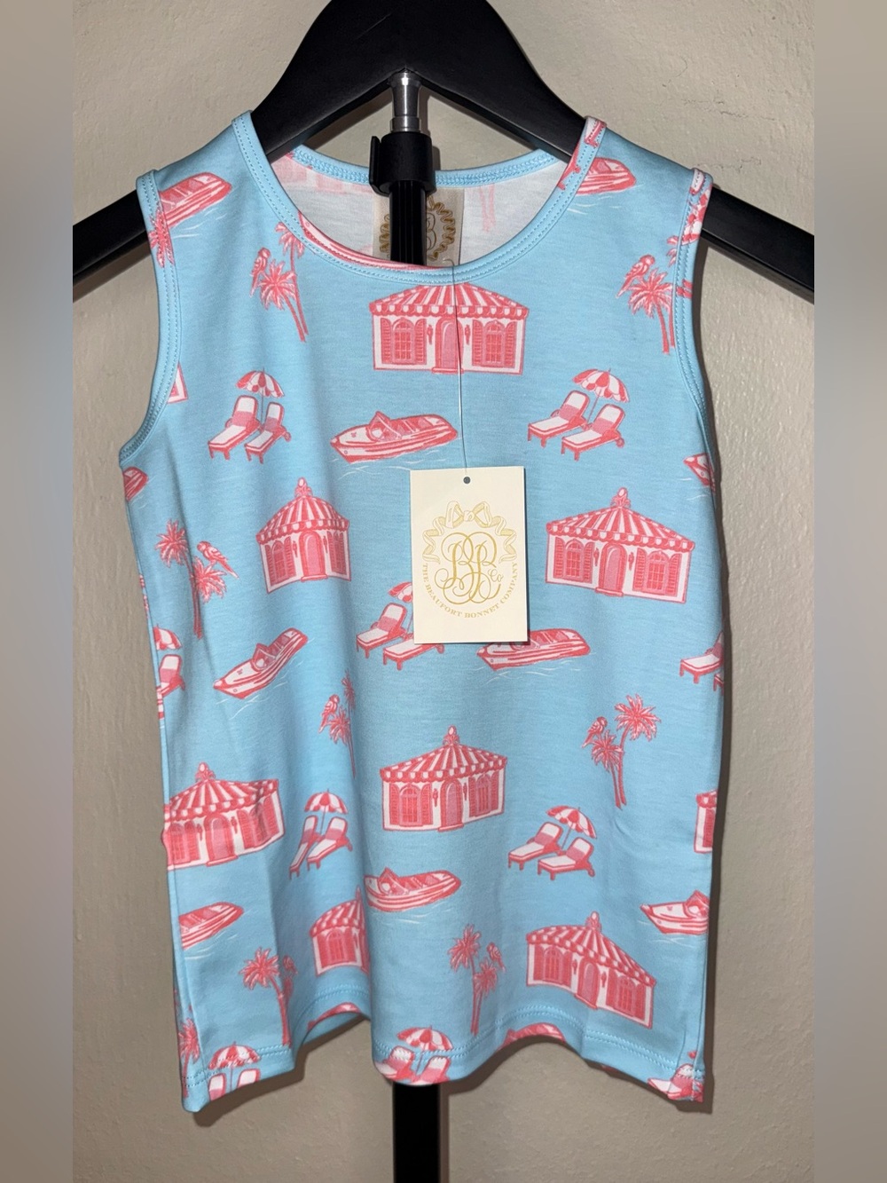 The. Beaufort Bonnet Company Girls' Blue and Pink Tay Tay Tank, size 5, NWT